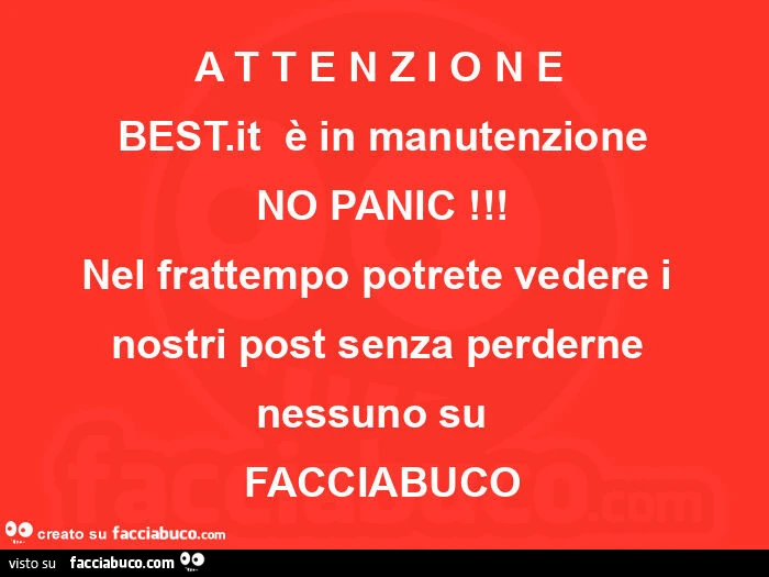 Attenzioneย bestiย รจ in manutenzione no panic! Nel frattempo potrete vedere i nostri post senza perderne nessuno suย facciabuco