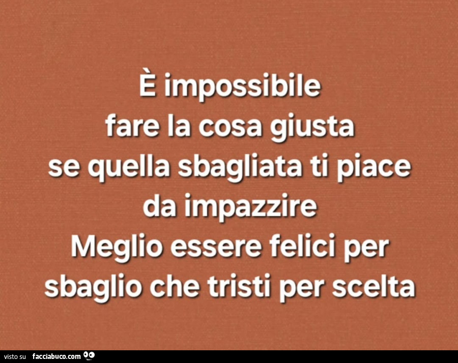 È impossibile fare la cosa giusta se quella sbagliata ti piace da impazzire. Meglio essere felici per sbaglio che tristi per scelta