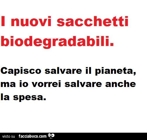I nuovi sacchetti biodegradabili. Capisco salvare il pianeta, ma io vorrei salvare anche la spesa