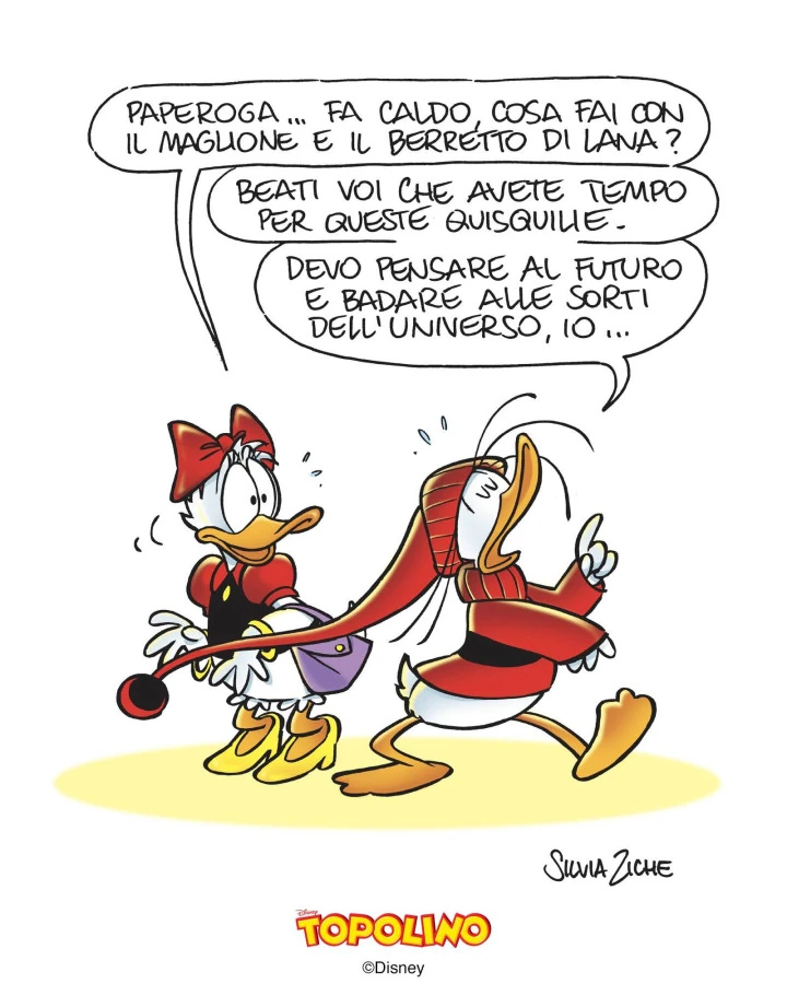 Paperoga fa caldo cosa fai con il maglione e il berretto di lana?
