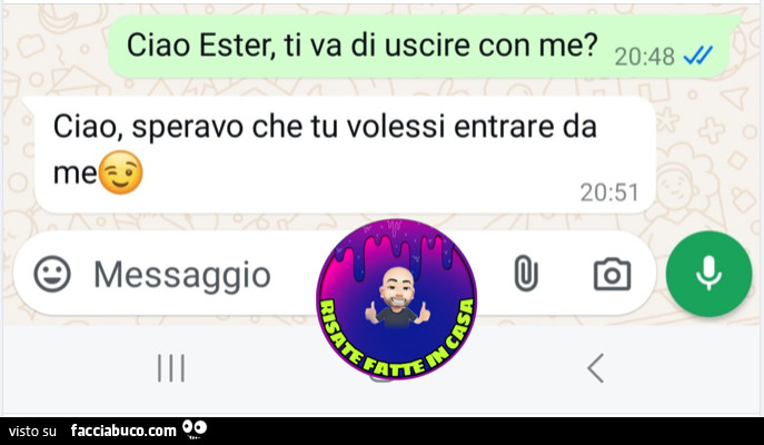 Ciao ester, ti va di uscire con me? Ciao, speravo che tu volessi entrare da me