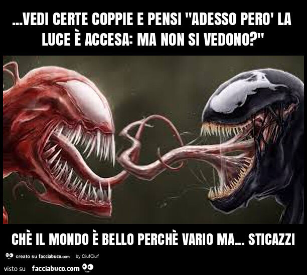 Vedi certe coppie e pensi "adesso però la luce è accesa: ma non si vedono? " Chè il mondo è bello perchè vario ma… sticazzi