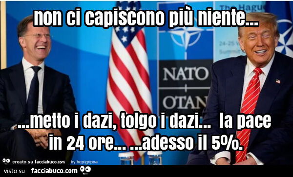 Non ci capiscono più niente… metto i dazi, tolgo i dazi… la pace in 24 ore… adesso il 5