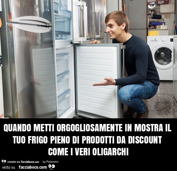 Quando metti orgogliosamente in mostra il tuo frigo pieno di prodotti da discount come i veri oligarchi