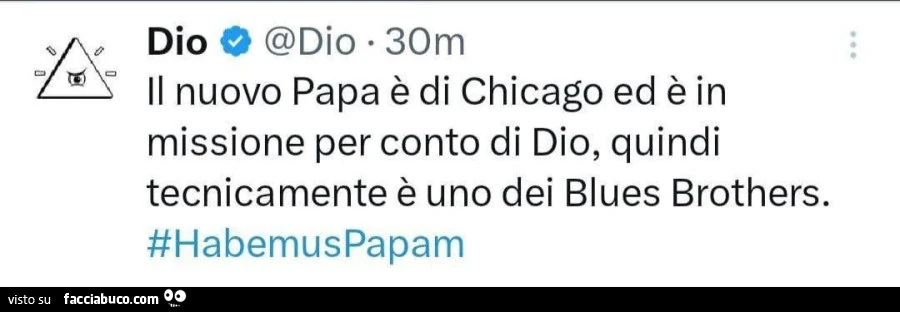 Il nuovo papa è di chicago ed è in missione per conto di dio, quindi tecnicamente è uno dei blues brothers