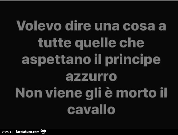 Volevo dire una cosa a tutte quelle che aspettano il principe azzurro… non viene gli è morto il cavallo