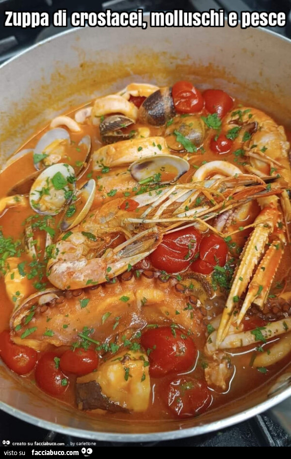 Zuppa di crostacei, molluschi e pesce