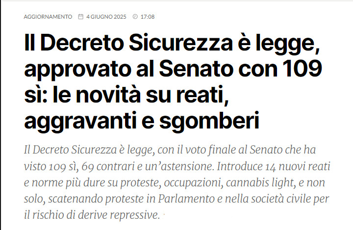 Il decreto sicurezza è legge, approvato al senato con 109 sì