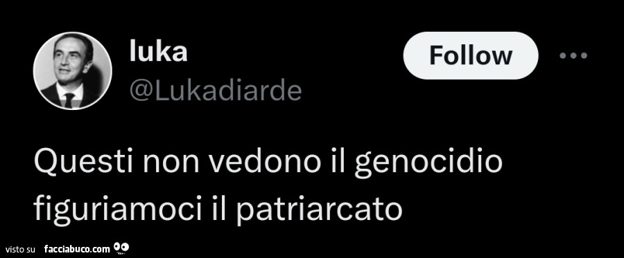 Questi non vedono il genocidio figuriamoci il patriarcato