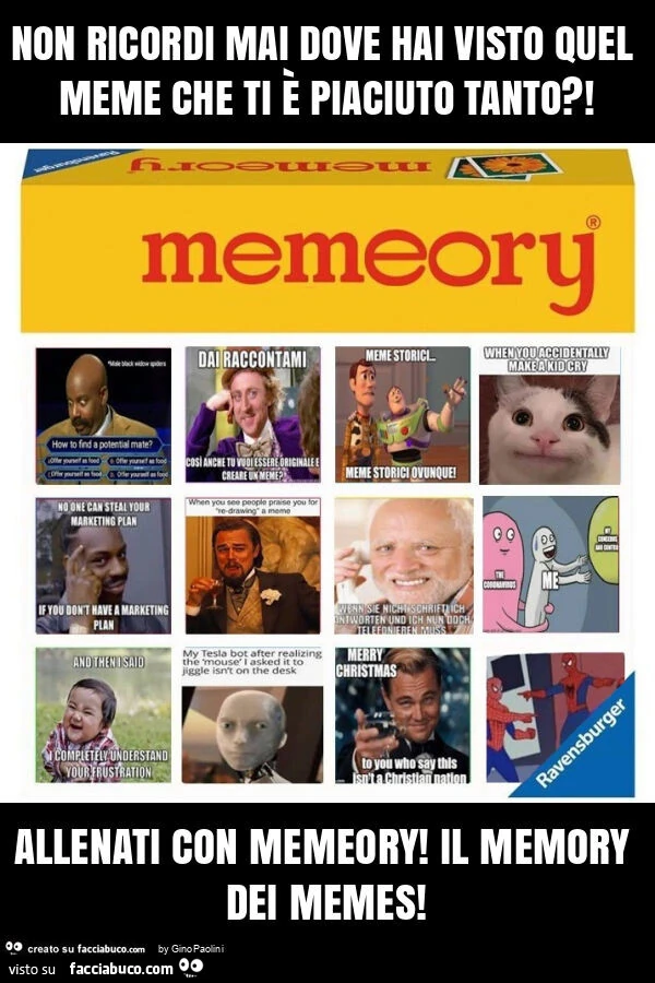 Non ricordi mai dove hai visto quel meme che ti è piaciuto tanto?! Allenati con memeory! Il memory dei memes