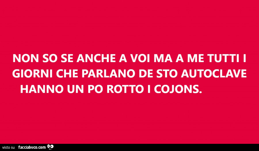 Non so se anche a voi ma a me tutti i giorni che parlano de sto autoclave hanno un po rotto i cojons
