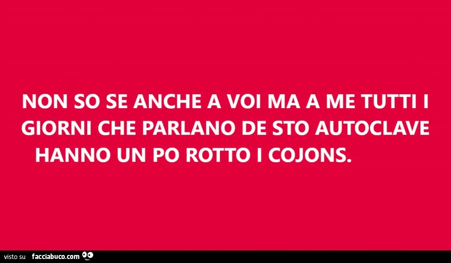 Non so se anche a voi ma a me tutti i giorni che parlano de sto autoclave hanno un po rotto i cojons