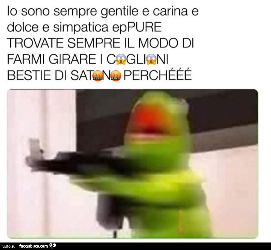Io sono sempre gentile e carina e dolce e simpatica eppure trovate sempre il modo di farmi girare i coglioni bestie di satana perché