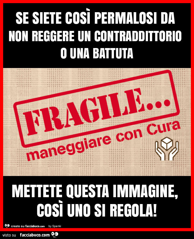 Se siete così permalosi da non reggere un contraddittorio o una battuta mettete questa immagine, così uno si regola