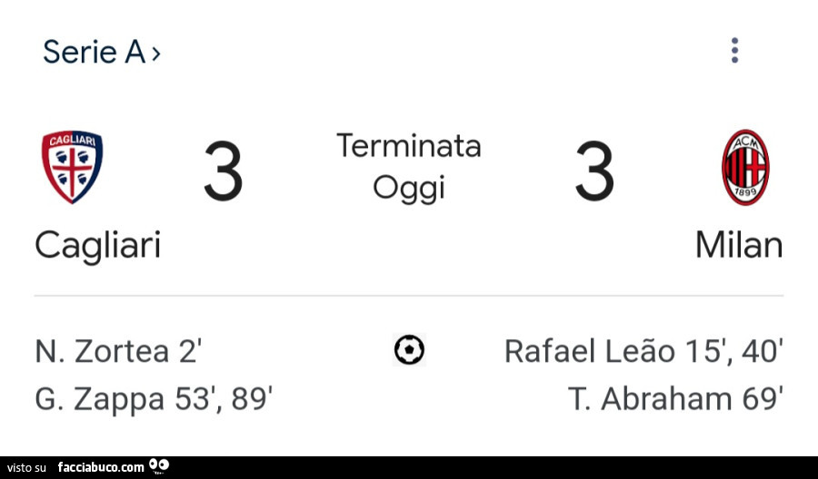 Cagliari 3 Milan 3