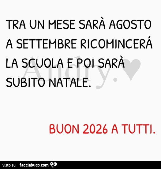 Tra un mese sarà agosto a settembre ricomincerà la scuola e poi sarà subito natale. Buon 2026 a tutti