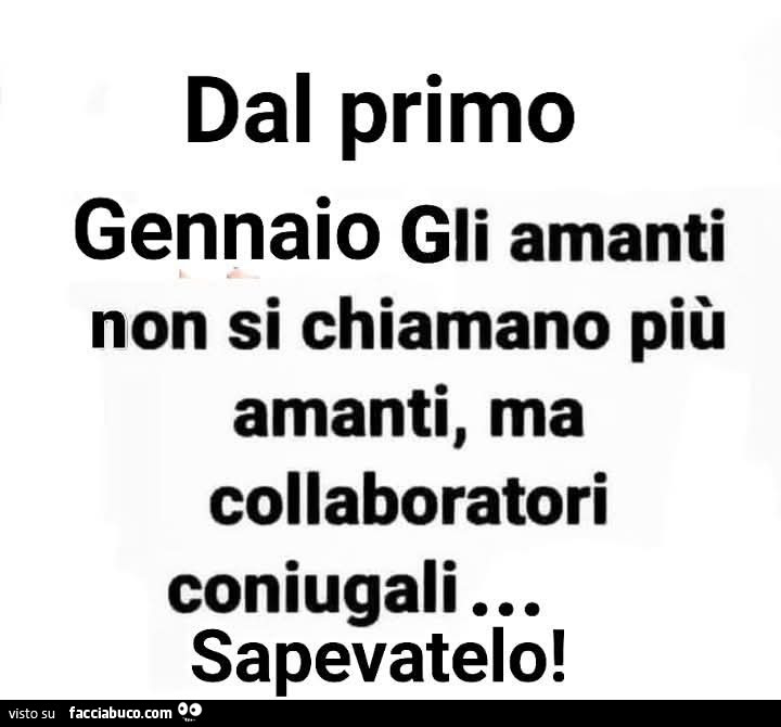 Dal primo gennaio gli amanti non si chiamano più amanti, ma collaboratori coniugali… sapevatelo