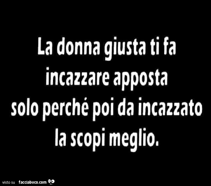 La donna giusta ti fa incazzare apposta solo perché poi da incazzato la scopi meglio