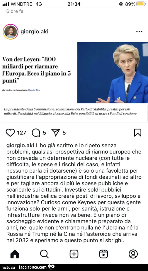 Von der Leyen: 800 miliardi per riarmare l'Europa