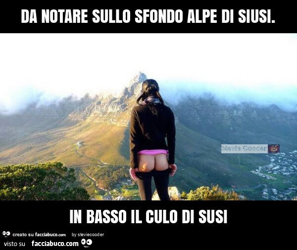 Da notare sullo sfondo alpe di siusi. In basso il culo di susi