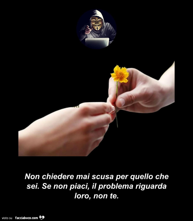 Non chiedere mai scusa per quello che sei. Se non piaci, il problema riguarda loro, non te