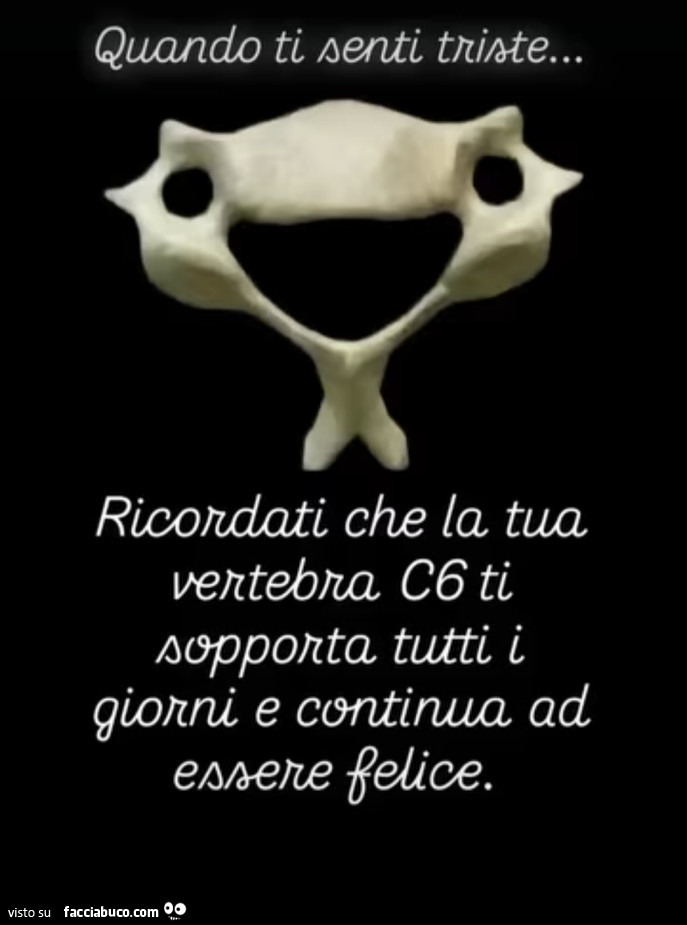 Quando ti senti triste ricordati che la tua vertebra c6 ti sopporta tutti i giorni e continua a essere felice