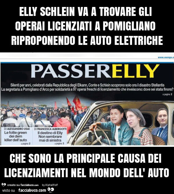 Elly schlein va a trovare gli operai licenziati a pomigliano riproponendo le auto elettriche che sono la principale causa dei licenziamenti nel mondo dell' auto