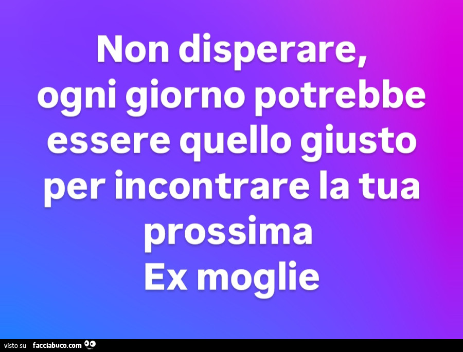 Non disperare, ogni giorno potrebbe essere quello giusto per incontrare la tua prossima ex moglie