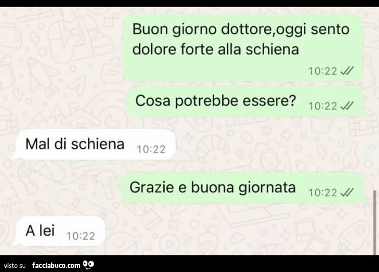 Buon giorno dottore, oggi sento dolore forte alla schiena cosa potrebbe essere? Mal di schiena