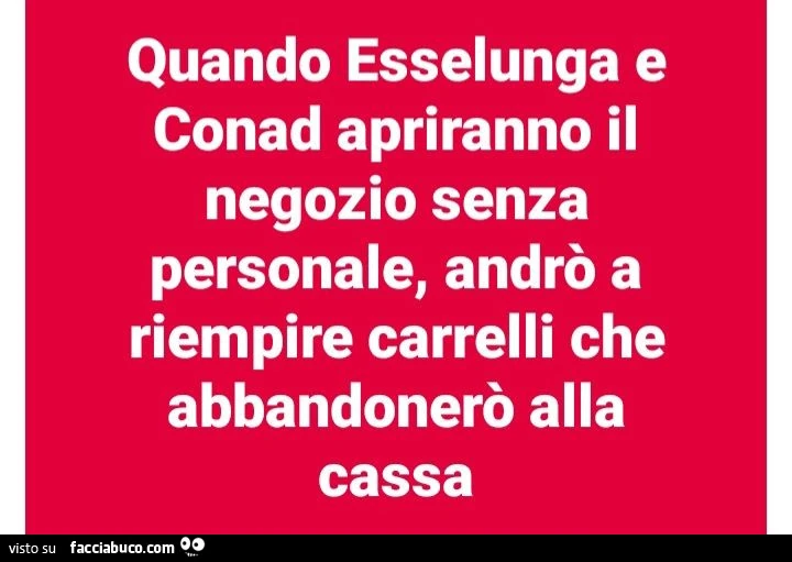 Quando esselunga e conad apriranno il negozio senza personale, andrò a riempire carrelli che abbandonerò alla cassa