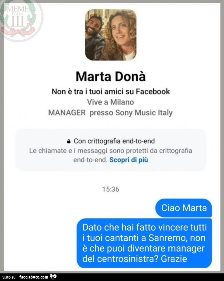 Ciao marta dato che hai fatto vincere tutti i tuoi cantanti a sanremo, non è che puoi diventare manager del centrosinistra? Grazie