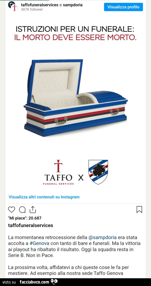 Istruzioni per un funerale: il morto deve essere morto