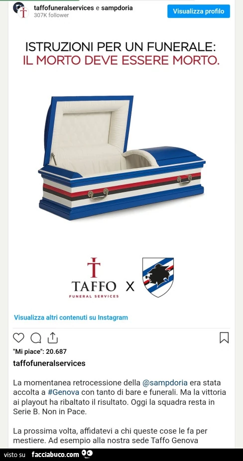 Istruzioni per un funerale: il morto deve essere morto