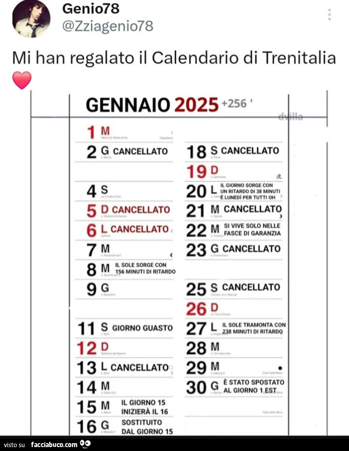 Mi han regalato il calendario di trenitalia