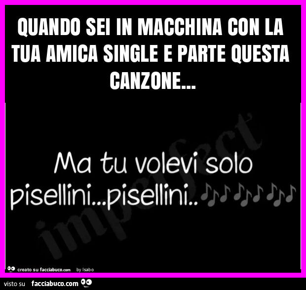 Quando sei in macchina con la tua amica single e parte questa canzone ma tu volevi solo pisellini