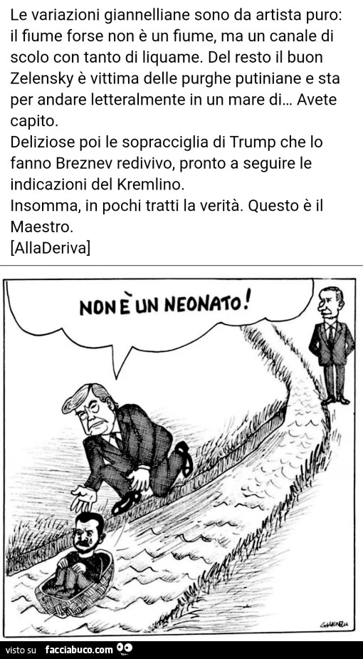 Le variazioni giannelliane sono da artista puro: il fiume forse non è un fiume, ma un canale di scolo con tanto di liquame