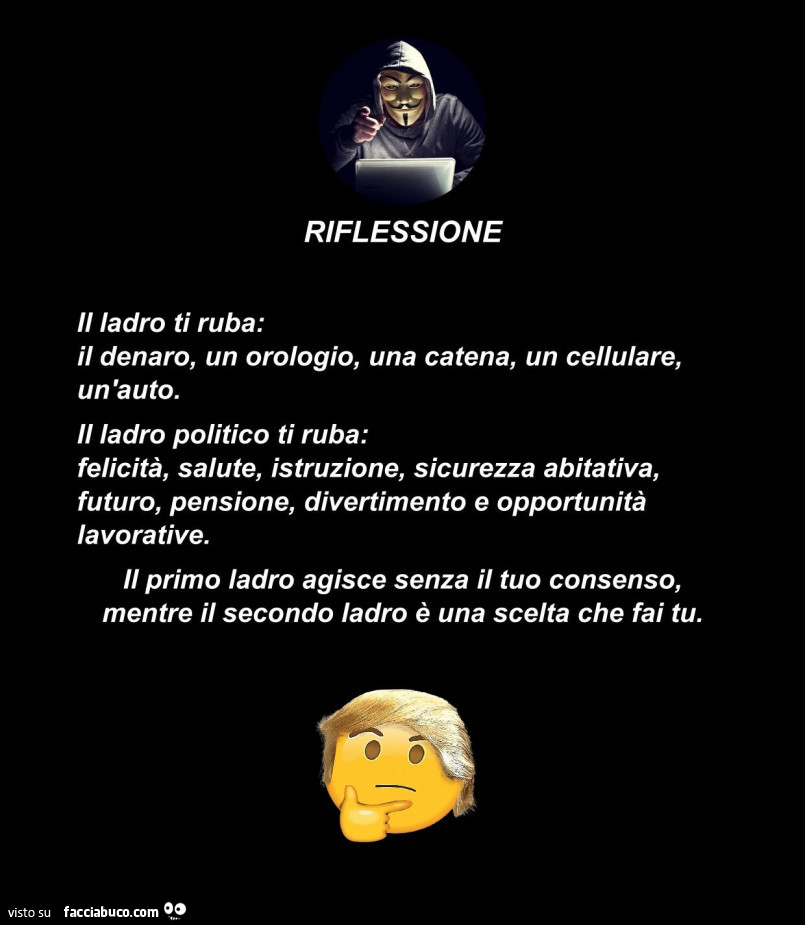 Riflessione. Il ladro ti ruba… Il ladro politico ti ruba