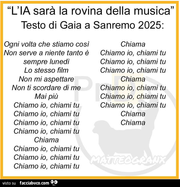 L'IA sarà la rovina della musica. Testo di gaia a sanremo 2025: ogni volta che stiamo così non serve a niente tanto è sempre lunedì