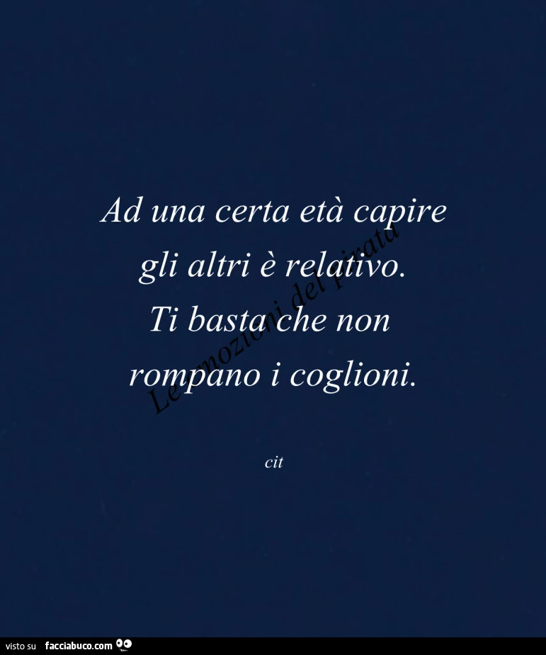 Ad una certa età capire gli altri è relativo. Ti basta che non rompano i coglioni