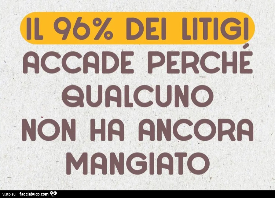 Il 96% dei litigi accade perché qualcuno non ha ancora mangiato