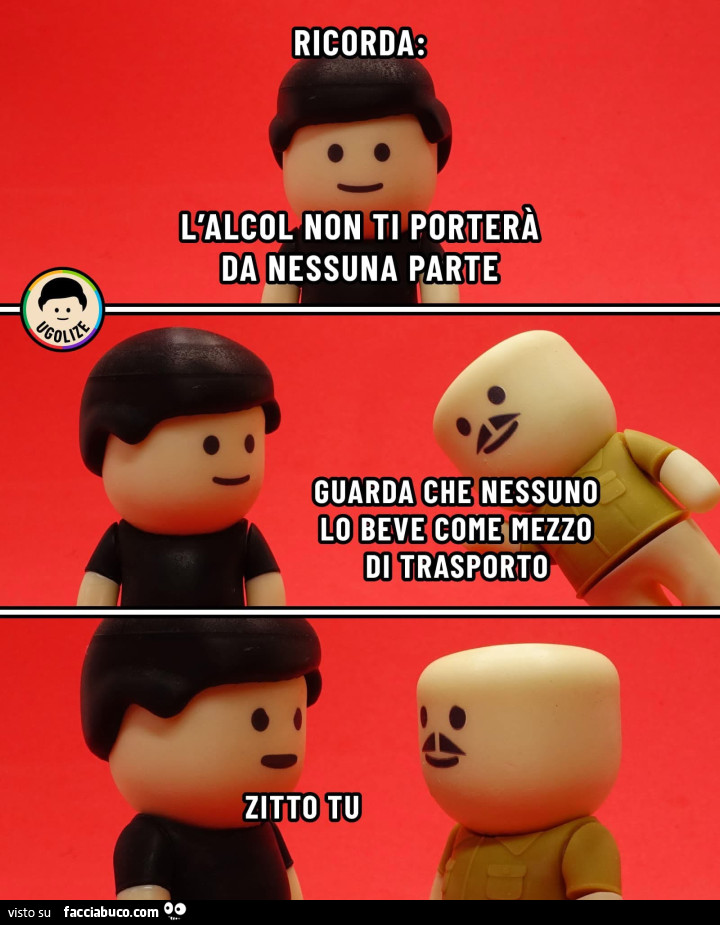 Ricorda: l'alcol non ti porterà da nessuna parte. Guarda che nessuno lo beve come mezzo di trasporto. Zitto tu