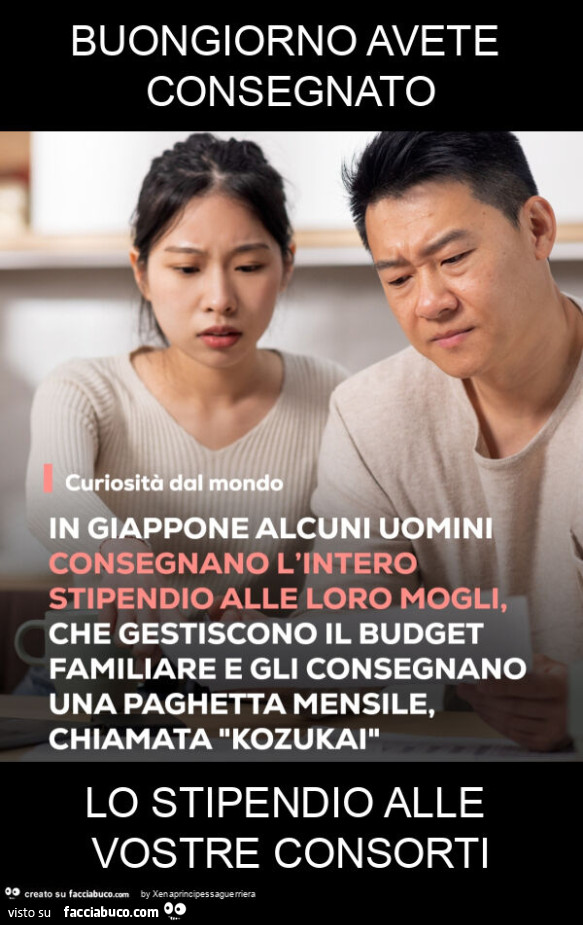 Buongiorno avete consegnato lo stipendio alle vostre consorti