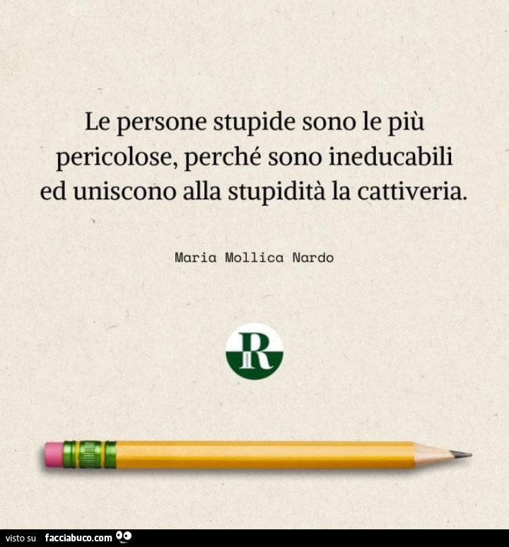 Le persone stupide sono le più pericolose, perché sono ineducabili ed uniscono alla stupidità la cattiveria